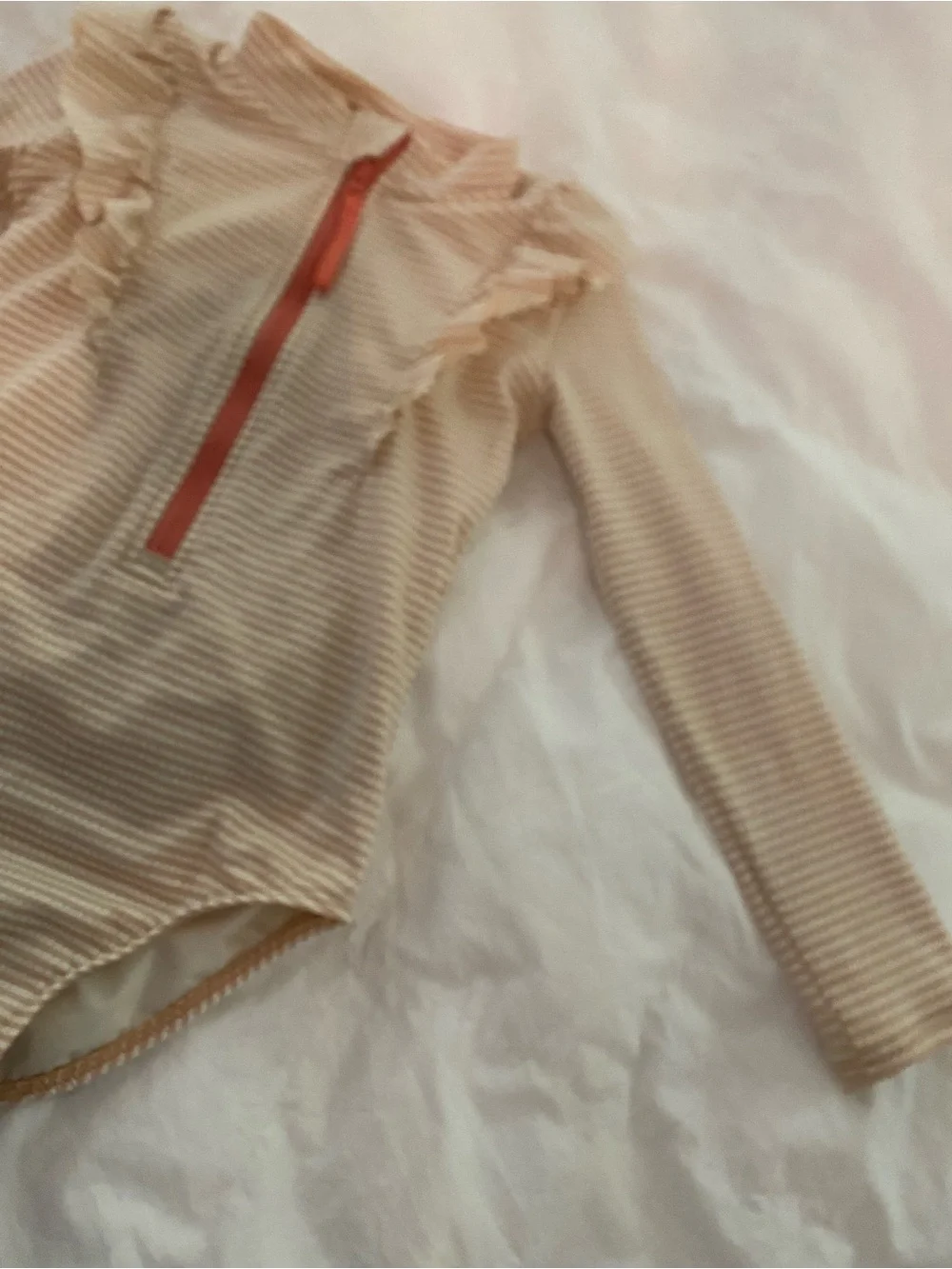 Pehr Long Sleeve One-Piece Swimsuit in Pink and Beige Stripe 4-5T
